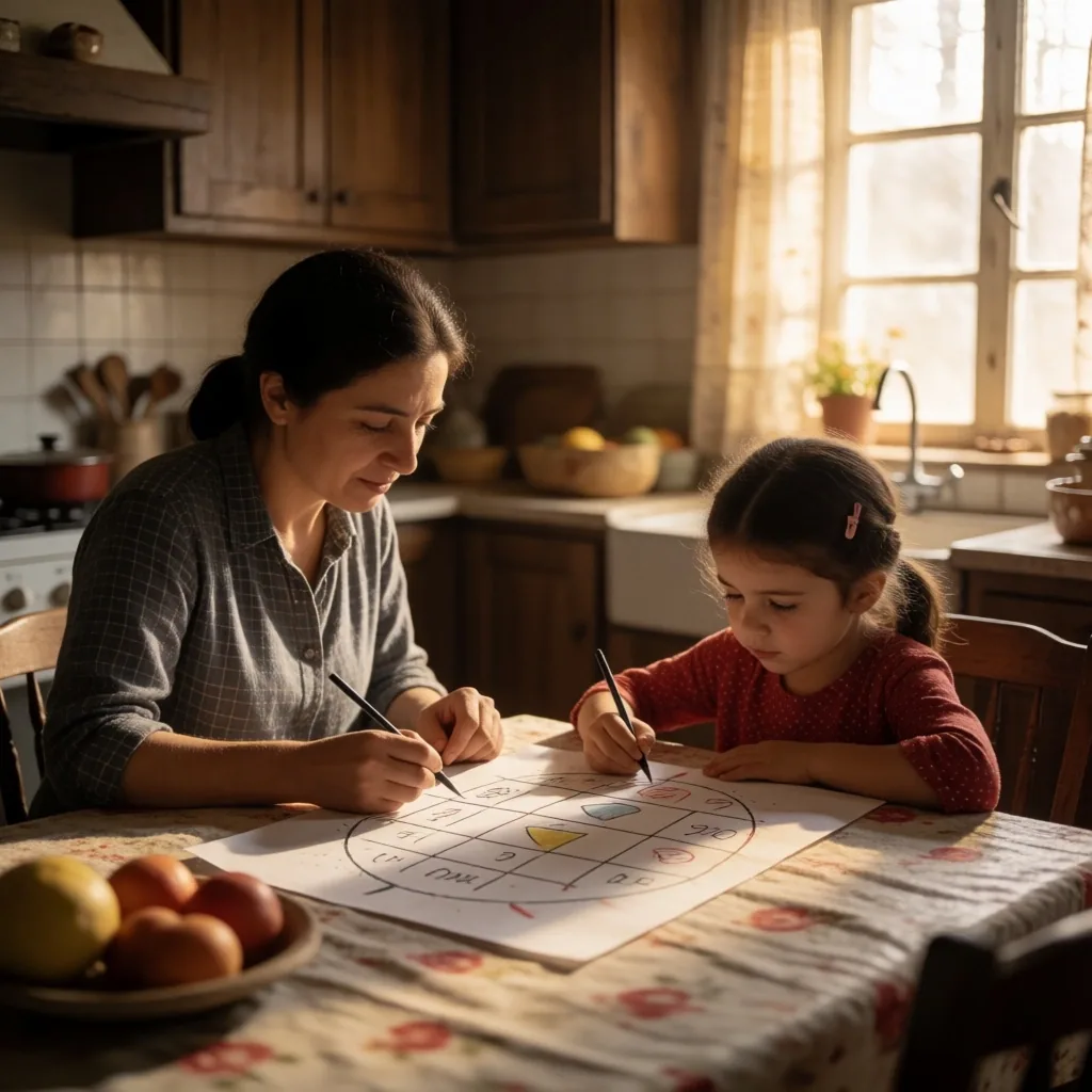 Aile, mutfak masasında birlikte bütçe planlaması yapıyor
